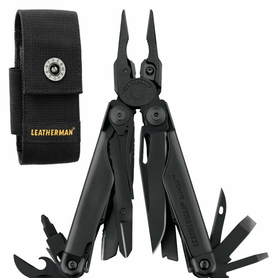 Knife * | Exquisite Gifts Leatherman Surge Black Multi-Tool With 4-Pocket Nylon Sheath