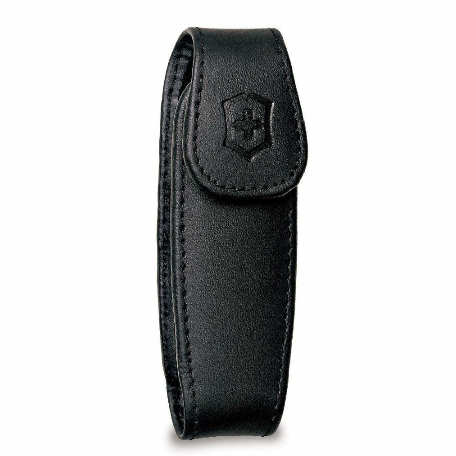 Swiss Army Knives By Victorinox At Swiss Knife Shop * | Fire Sale Victorinox Medium Swiss Army Knife Black Leather Clip Pouch