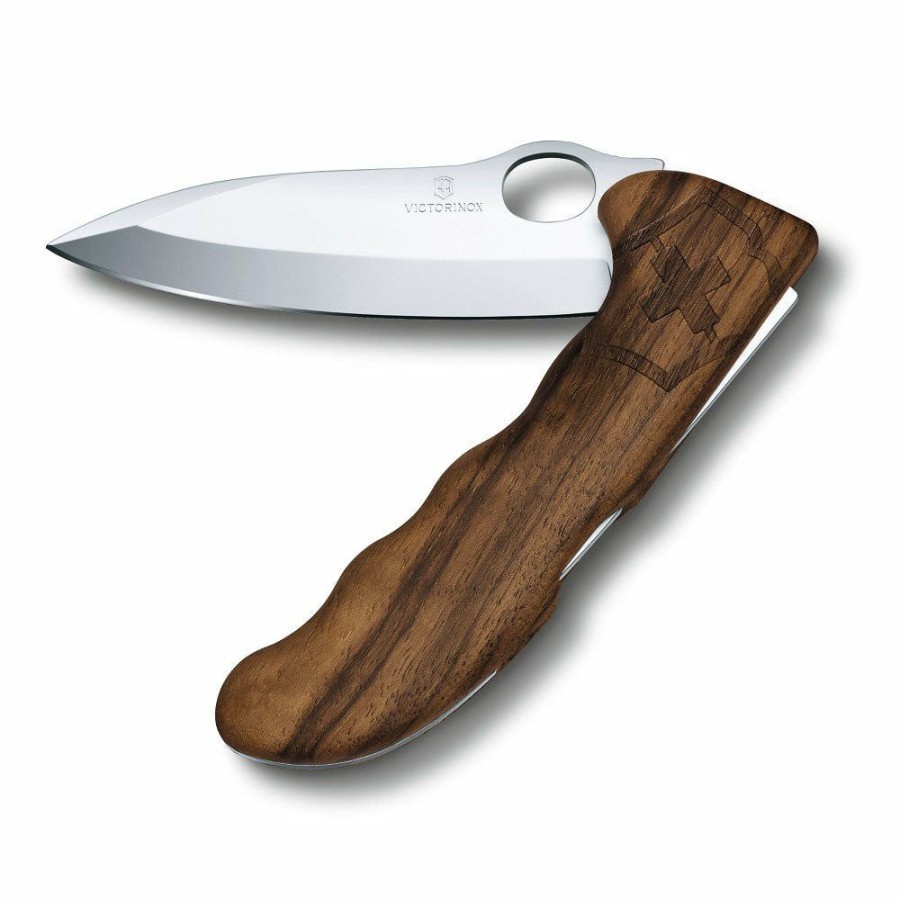 Swiss Army Knives By Victorinox At Swiss Knife Shop * | Hot Selling Victorinox Swiss Walnut One Hand Opening Hunter Pro Lockblade Swiss Army Knife With Nylon Pouch