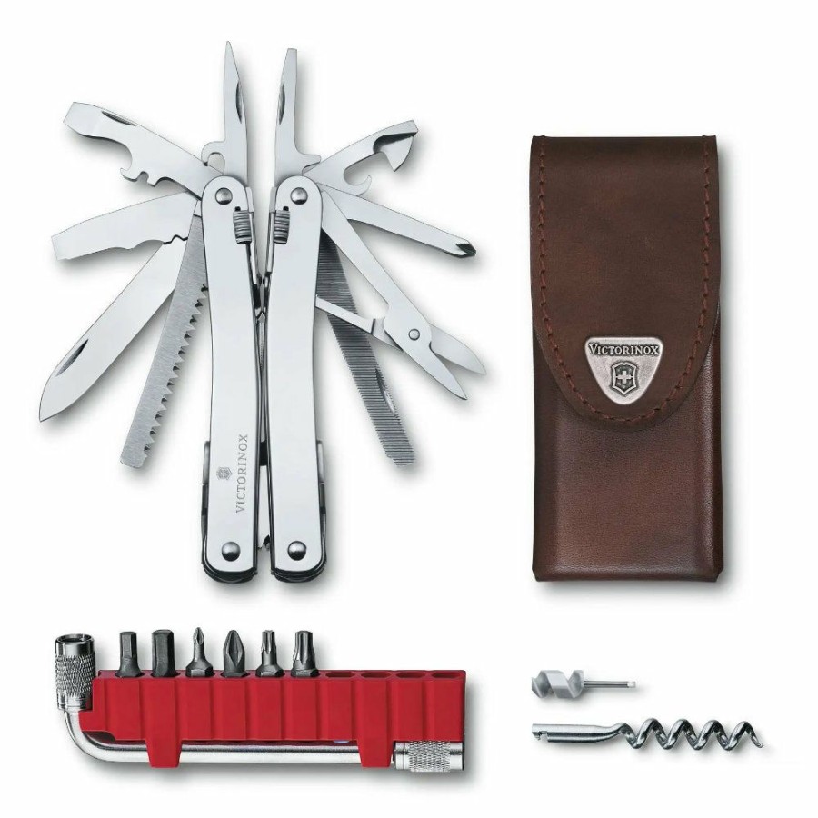 Swiss Army Knives By Victorinox At Swiss Knife Shop * | Flash Sale Victorinox Swisstool Spirit Plus Pointed Multi-Tool With Leather Box Pouch